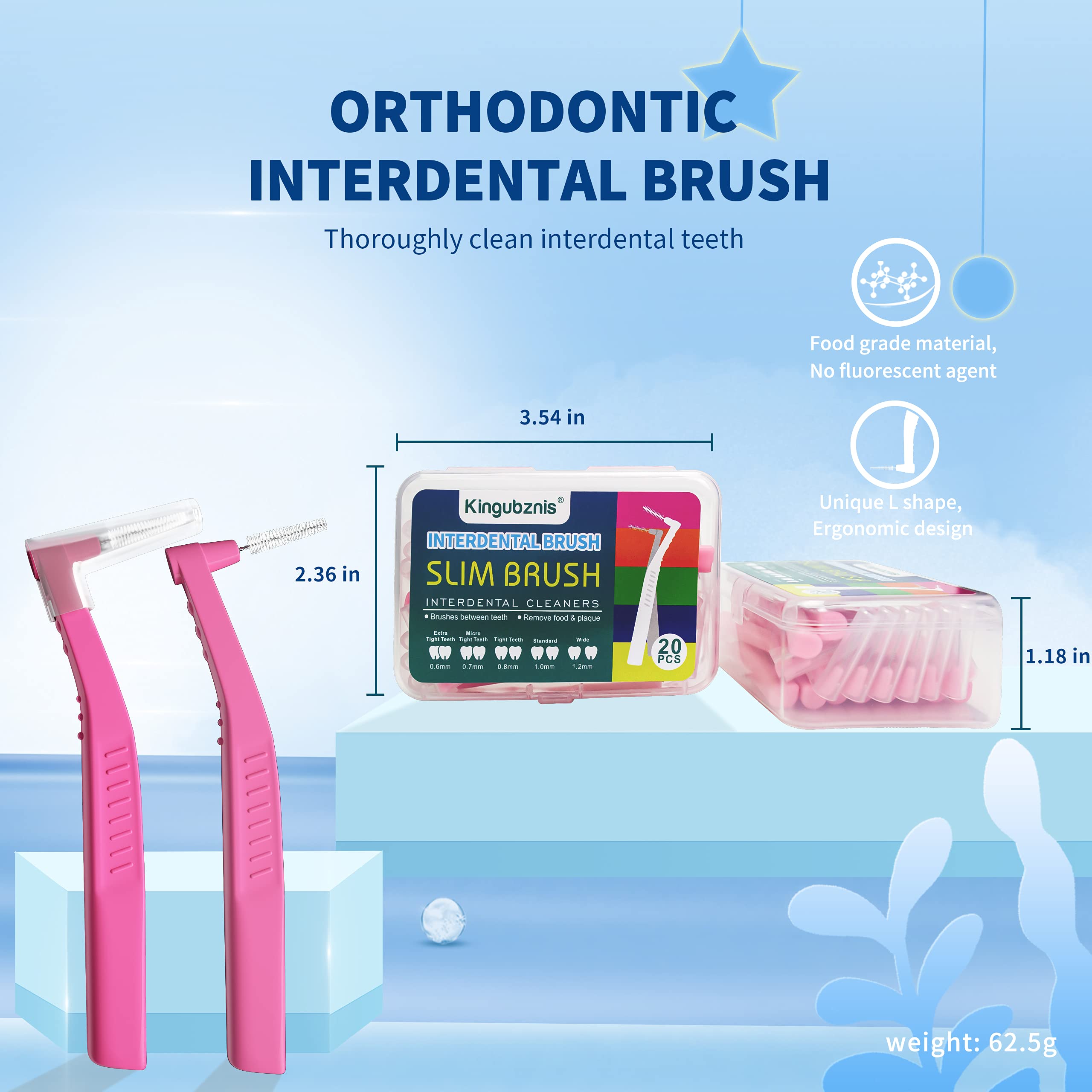 Spazzole interdentali da 80 punti, spazzolini dentali, stuzzicadenti e filo interdentale, per igiene orale, con custodia portatile per la pulizia dei denti (rosa, denti extra stretti)