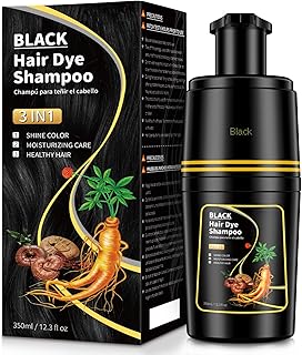 Black Hair Dye, Champú para teñir el cabello negro 3 en 1 para cabellos grises, champú instantáneo para hombres y mujeres, efecto antigris (Black-350ML)