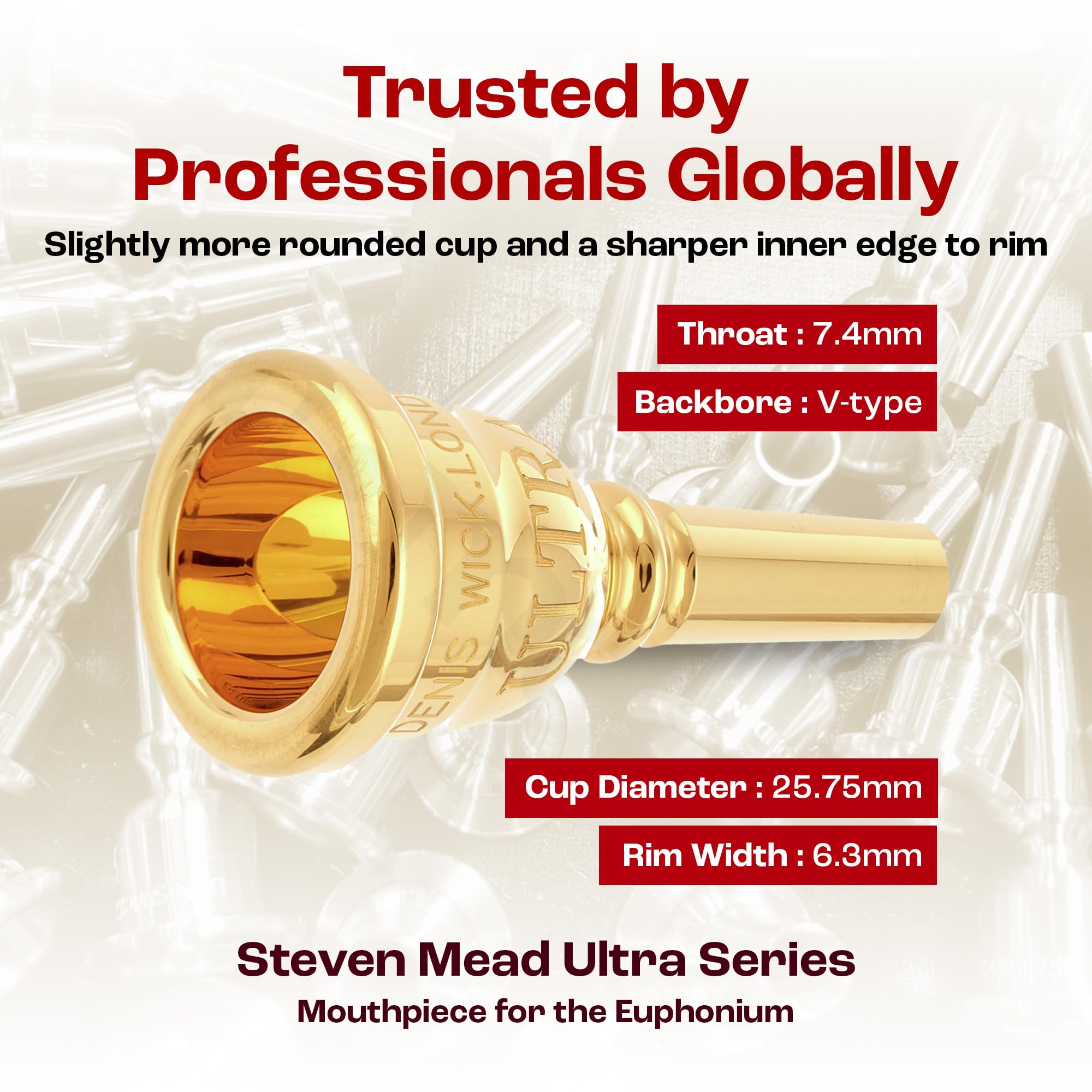 Denis Wick DW4880E SM4U Bocal Eufônio banhado a ouro, modelo Mead