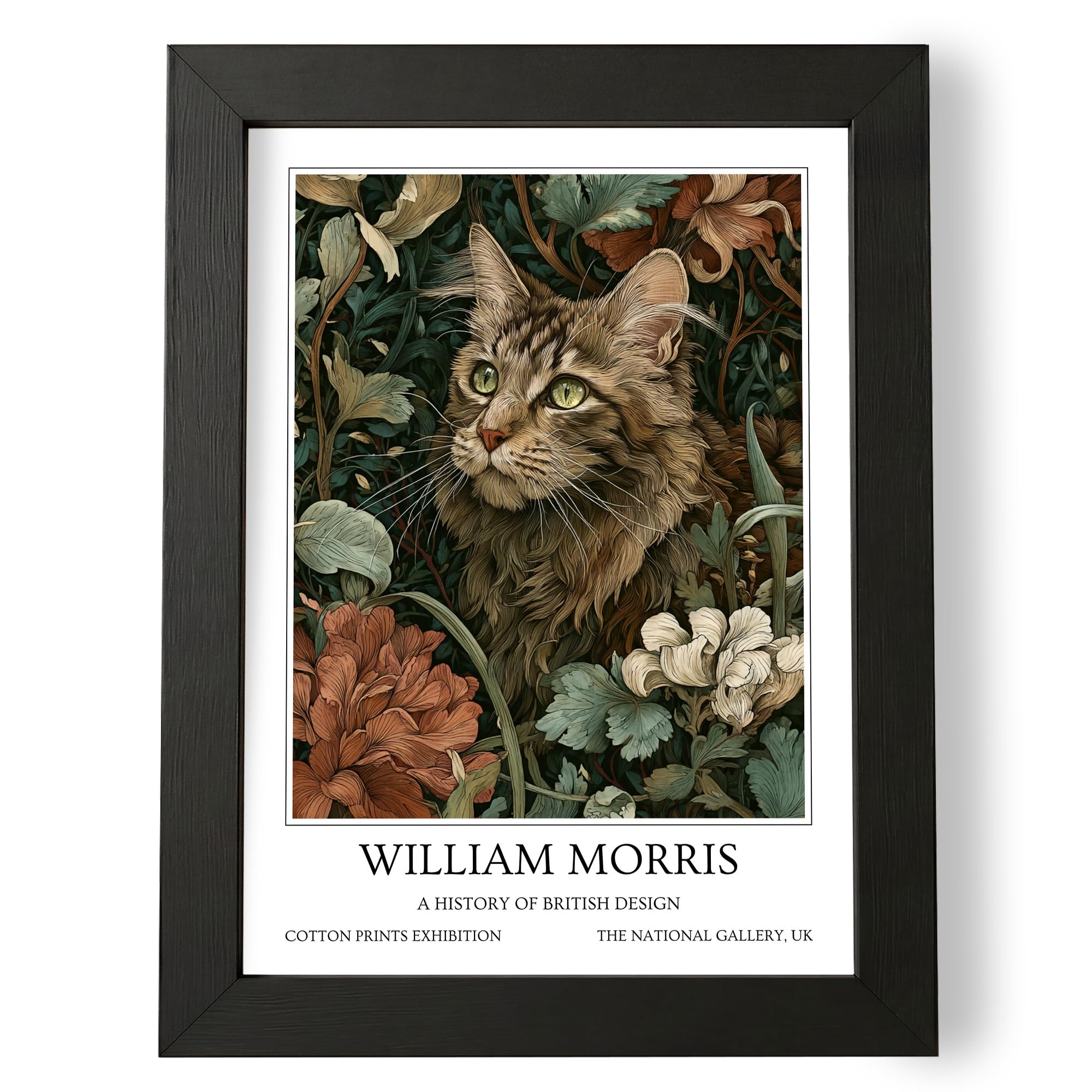Fans Favourites William Morris - Cat Prints Vintage Art Noevua British Prints, Botanical Wall Art, A History of British Design Collection (Brown Maine Coon, A3, Unframed) — image 1