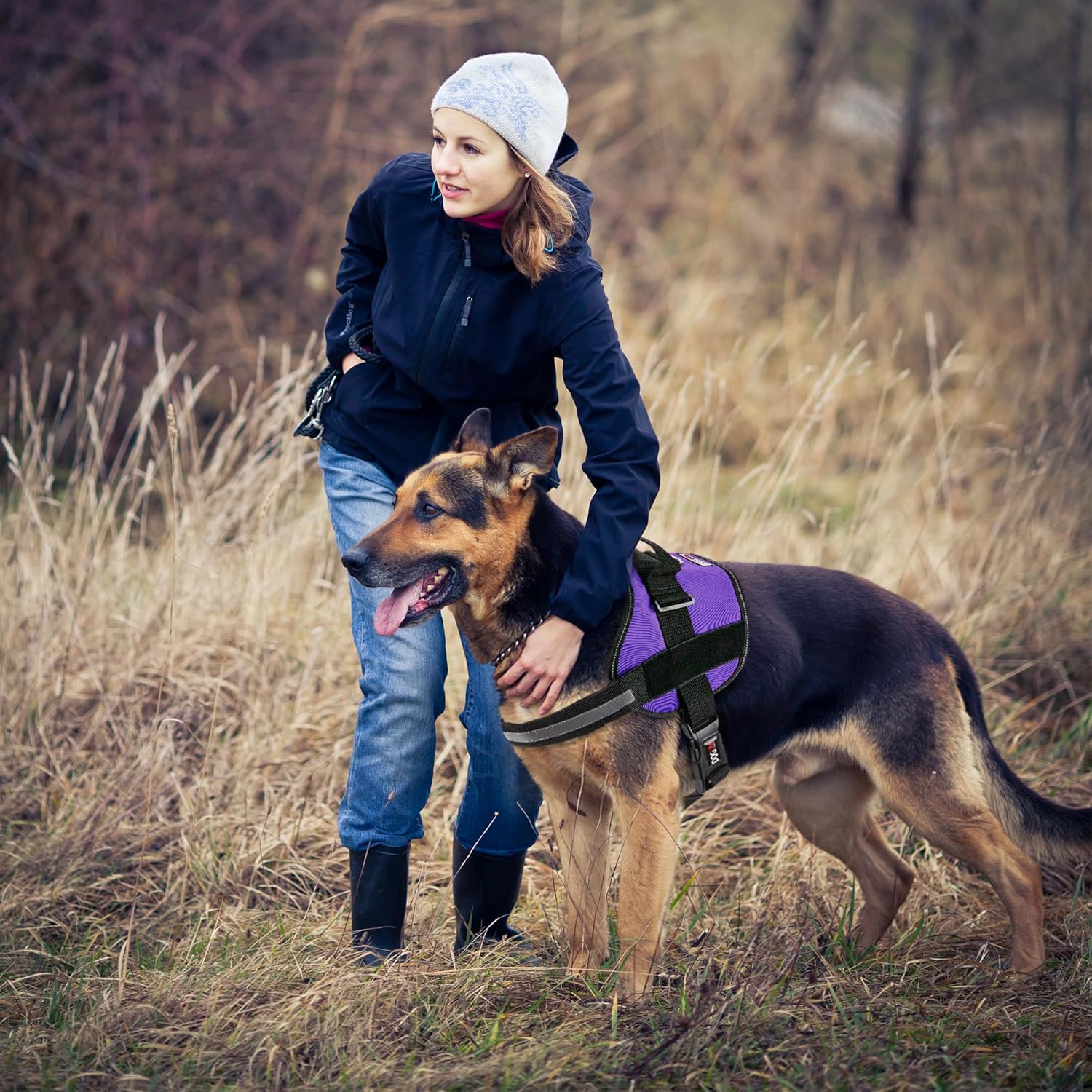 Dogline Dog Harness, Reflective No-Pull Adjustable Vest with Handle, Breathable No-Choke Harness for Small, Medium or Large Dogs Room for Patches Girth 18 to 24 in Purple