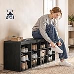HOOBRO Shoe Storage Bench with Cushion, 39.4" L Entryway Bench with 12 Cubbies, Entryway Hall Tree with Storage, Shoe Cabinet with Coat Rack for Bedroom, Hallway, Holds up to 330 lb, Black BB112HX01