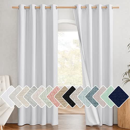 NICETOWN 100% Absolutely Blackout Linen Curtains with Thermal Insulated White
