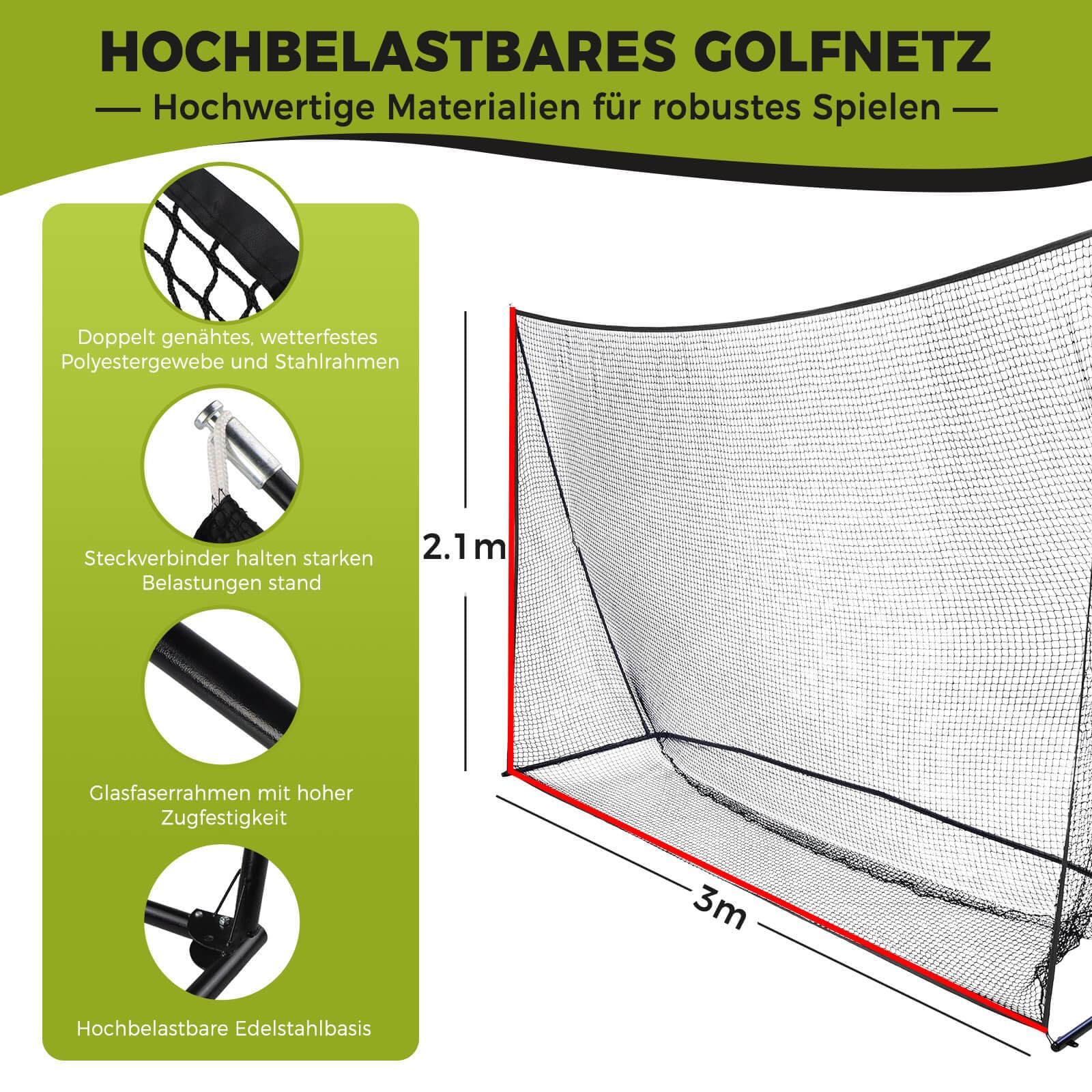 Golf Netz 2,1x3 m,Groß & Tragbares Golf-Übungsnetz mit Tasche für Innen & Außen Garten, Haus und Training – Praktische Golf Trainingshilfen & Zubehör