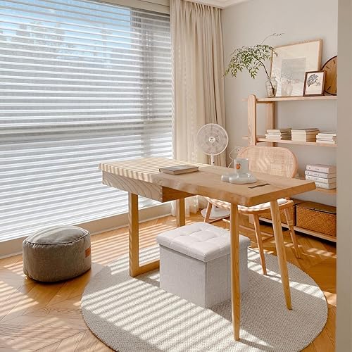 Miniatura 7 de AmasSmile Taburete plegable otomano de almacenamiento de 2 piezas, reposapiés de lino de 17 pulgadas, banco otomano corto, almacenamiento de