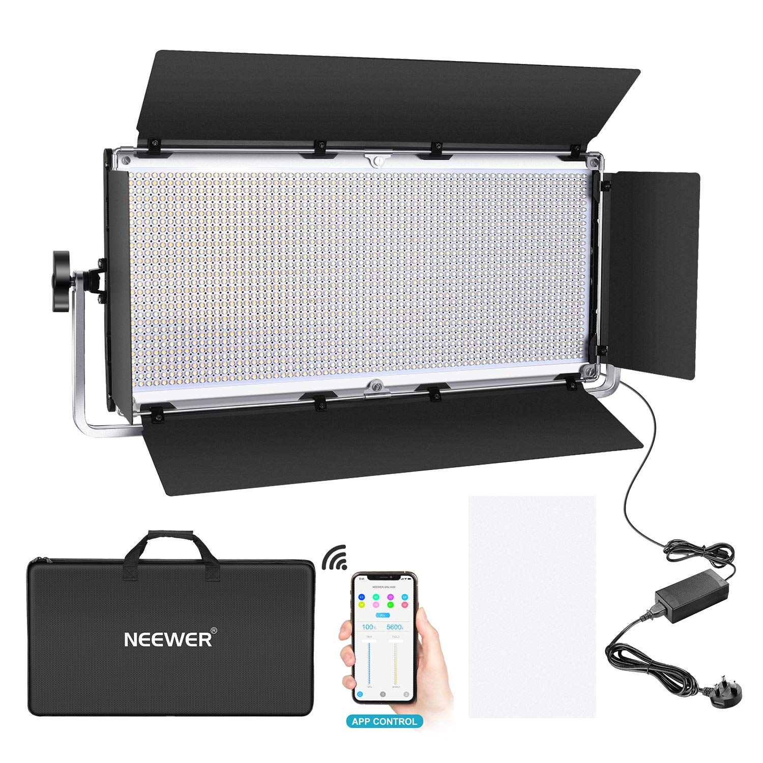 Neewer Professional 1904 LED Video Light with APP Intelligent Control System, Dimmable Bi-Color 3200K-5600K Photography Lighting Kit for YouTube Studio Video Lighting with LCD Screen, Metal Shell