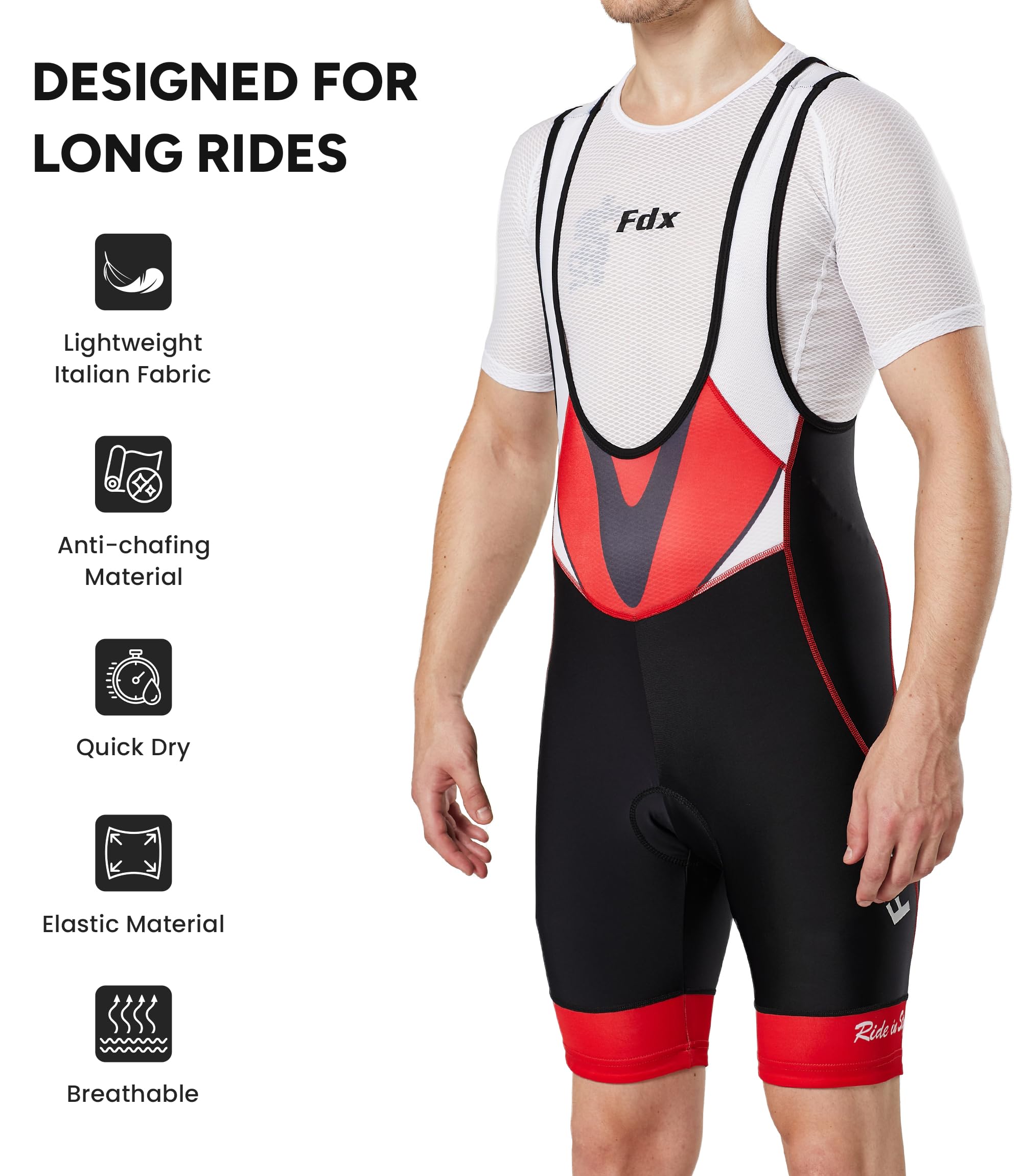 FDX Culotte con Tirantes Hombre, Acolchado 3D, Tirantes de Malla, Bolsillo con Cremallera y puños Antideslizantes para Las piernas, Ropa de Ciclismo Transpirable para Verano.