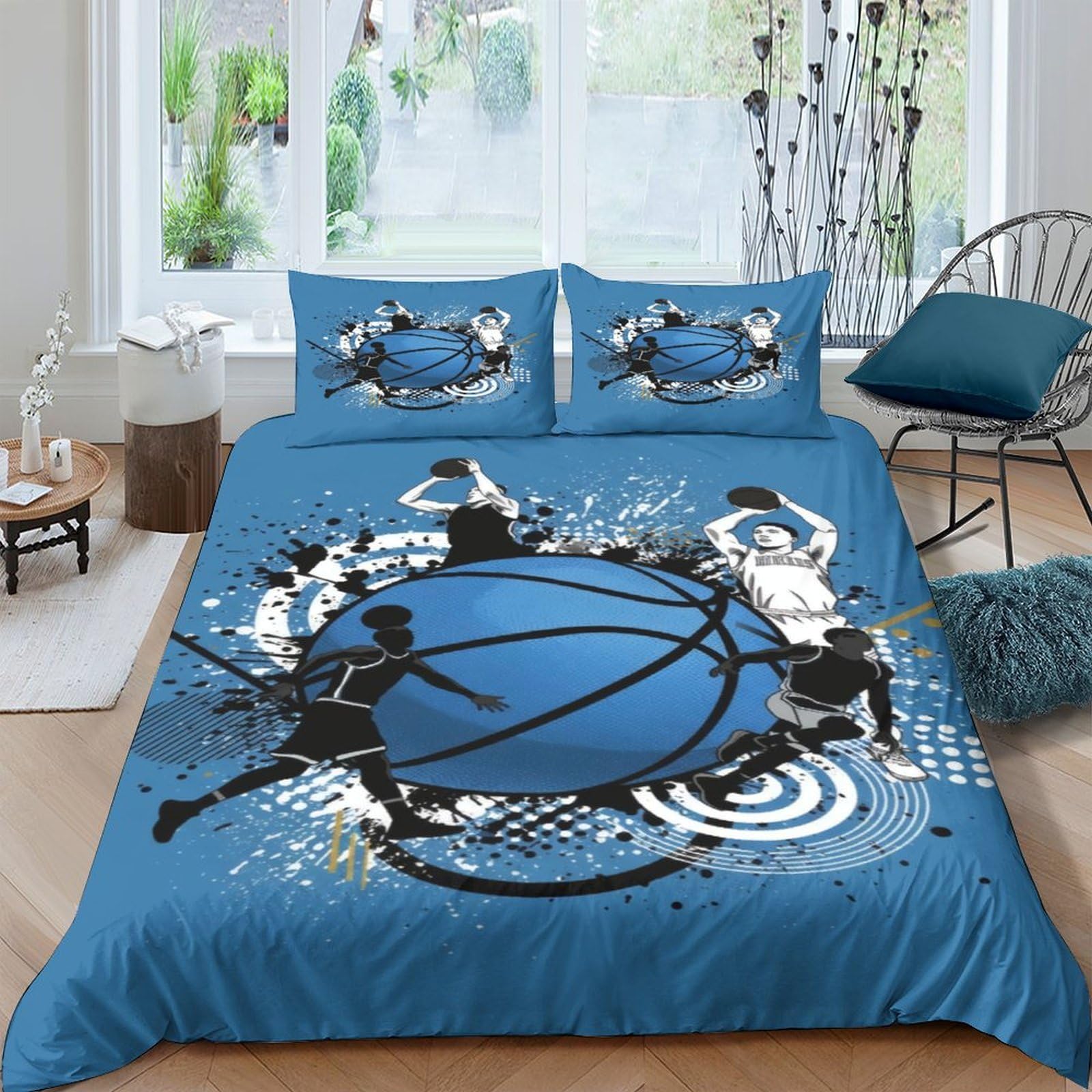 XFKLYNVCJ 3D Printed basketball action Duvet Cover Microfiber sport graphic design Bed Cover Fade Resistant Stain Resistant Family Home Bedroom Use Single（140x200cm）