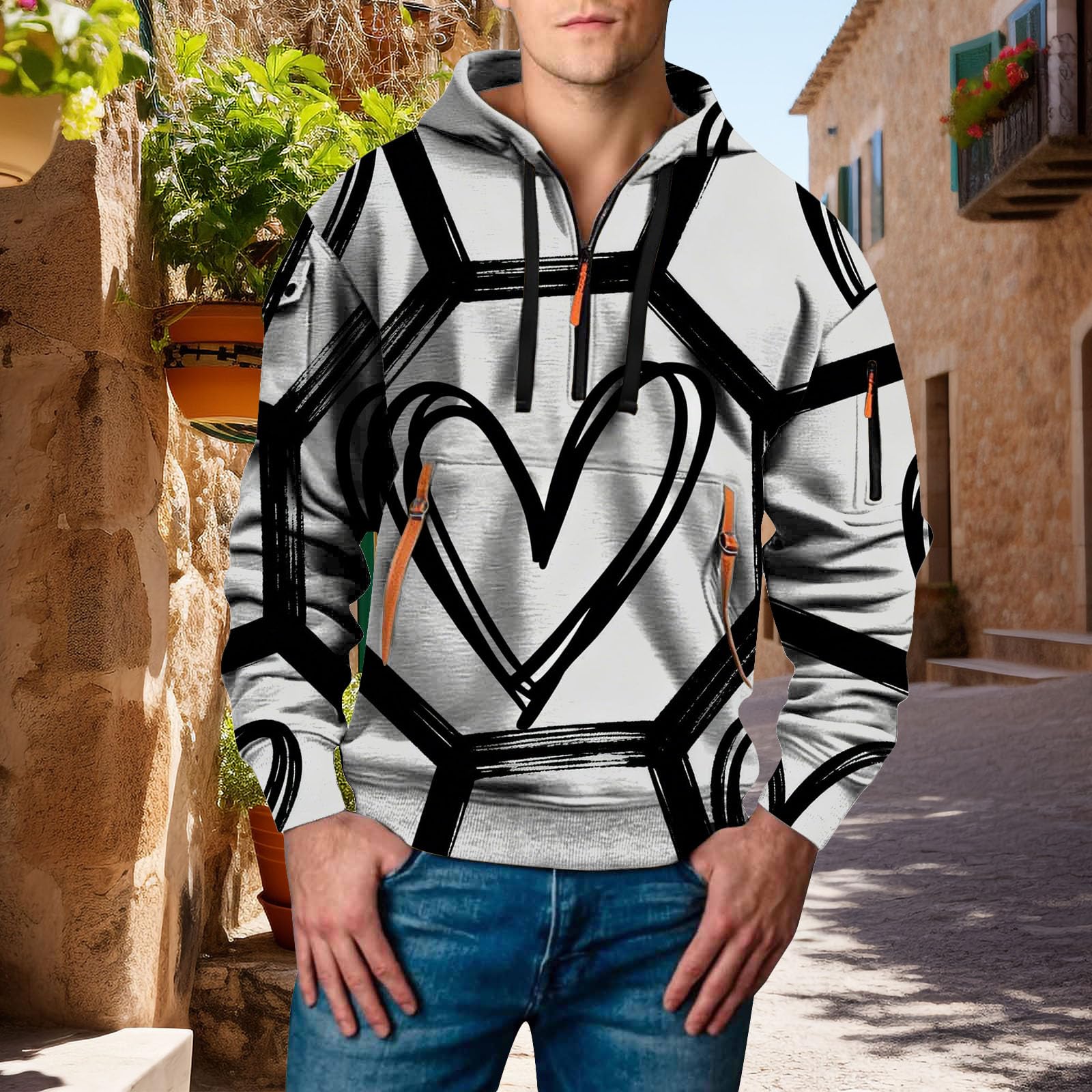 Sudaderas De Hombre Sudadera con Capucha para Mujer, Estampado Divertido Y Moderno, Manga Larga, Estilo Urbano Largas (White, S) Softshell Kit Pesca Completo Camiseta Ciclismo Oversized