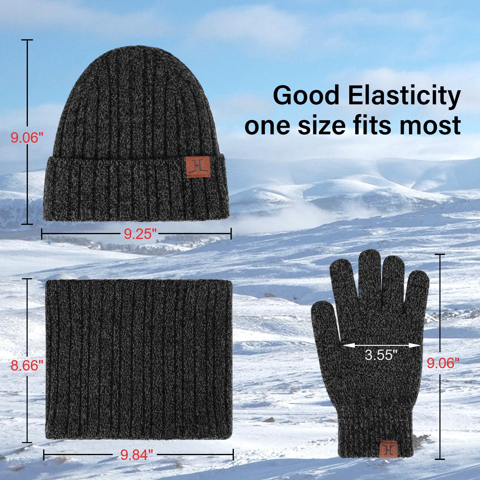 ZASFOU Męska zimowa czapka beanie, szalik, ekran dotykowy, zestaw rękawiczek, ciepła czapka zimowa, czapka z dzianiny, szal kominowy, rękawiczki zimowe, prezent na Boże Narodzenie, dla mężczyzn
