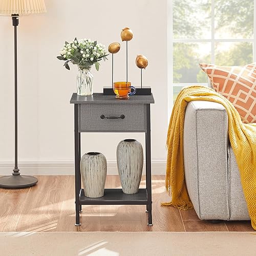 Miniatura 22 de VECELO Mesitas de noche, mesa auxiliar industrial/mesas auxiliares con cajón y estante de almacenamiento, mesitas de noche para dormitorio, sala de