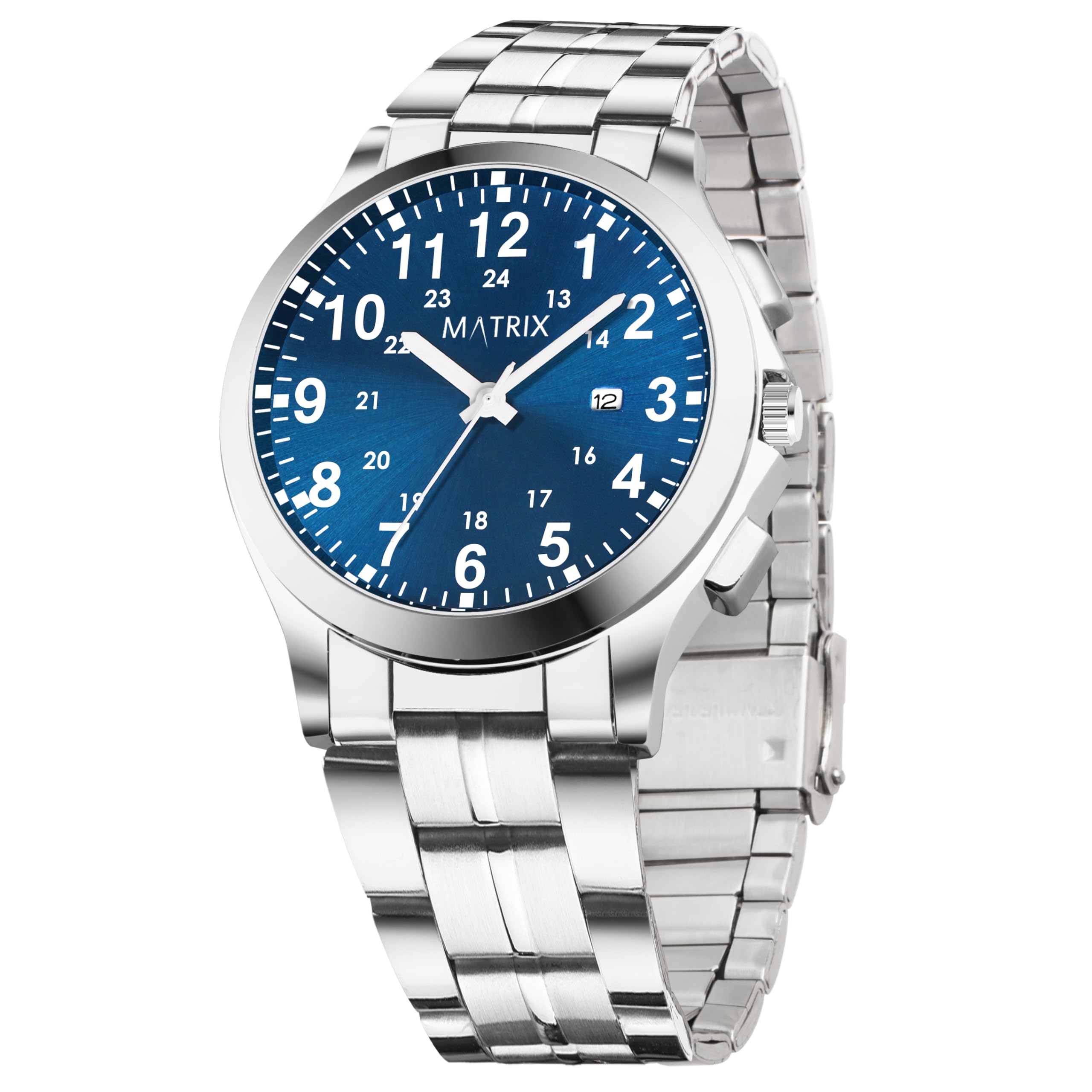 Matrix Classic Edition | Blue, Black & White Analogue Dial With Date Display | Stainless Steel Strap | For Men & Boys (Blue), Band Color-Silver (B0CY4X2VD1) Amazon Price History, Amazon Price Tracker