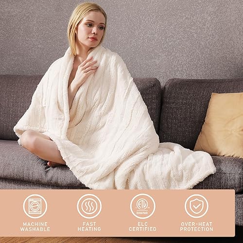 Miniatura 2 de Bilicolor Manta térmica eléctrica de lujo de piel sintética Sherpa de 50 x 60 pulgadas, manta de calentamiento rápido, 5 niveles de calefacción, 3