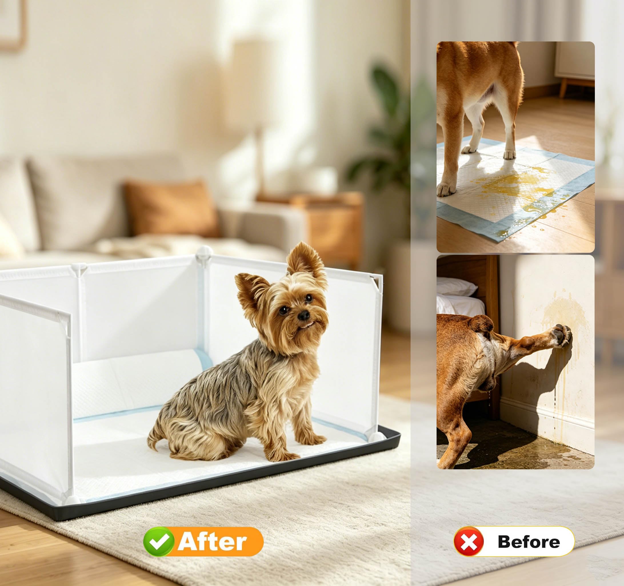 Caja de arena con paredes altas, orinal interior para perros pequeños y medianos, bandeja para almohadillas de orina sin derrames, para la mayoría de almohadillas de entrenamiento, fácil de limpiar