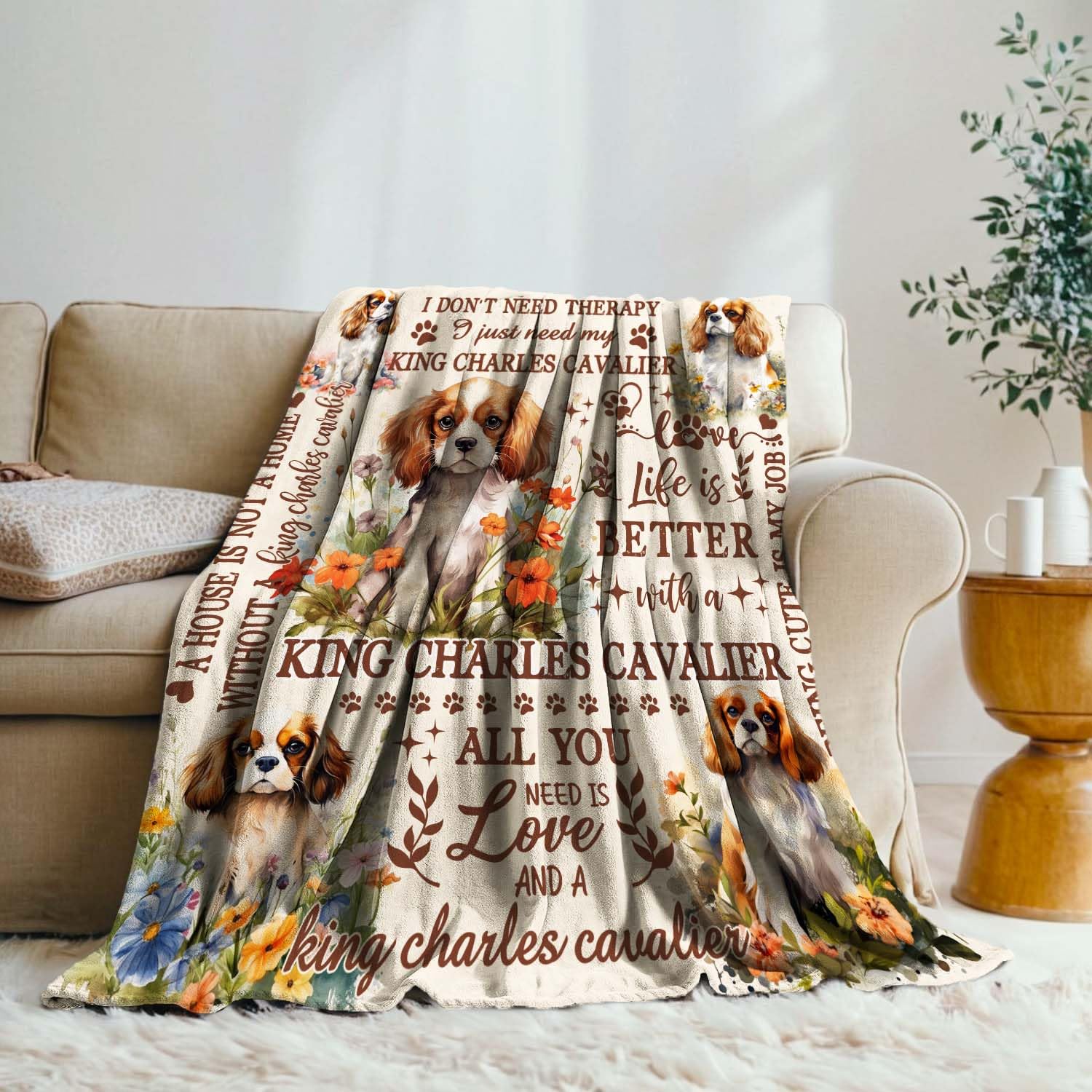 King Charles Cavalier - Manta para dueños de perros, 127 x 152 cm, manta King Charles Cavalier para mujeres y niñas