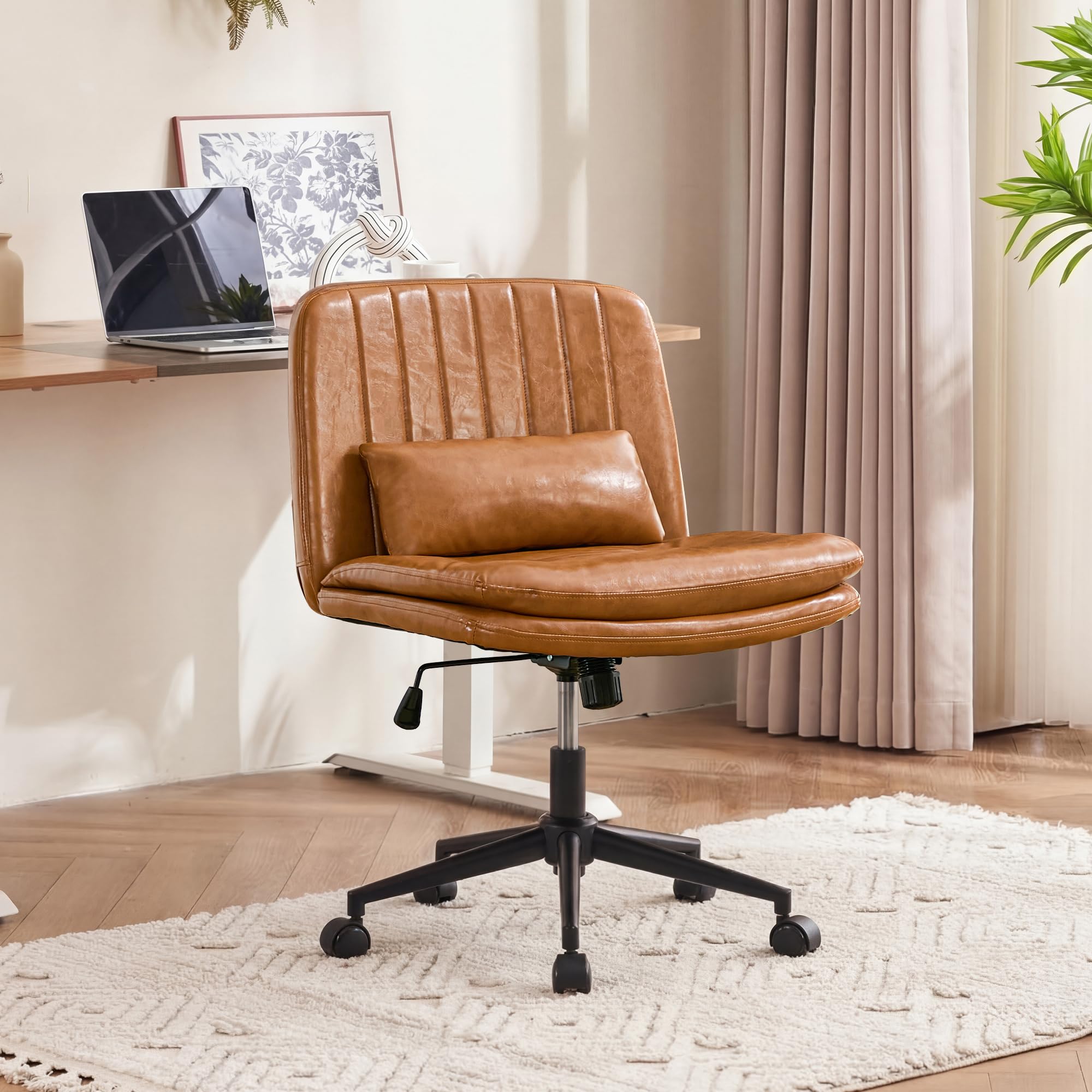 Breiter Bürostuhl, Gepolsterter Armloser Schreibtischstuhl 360° Drehbarer Homeoffice Lesesessel mit Breiterem Polster zum Sitzen im Schneidersitz Stuhl, Höhenverstellbar (Orange)
