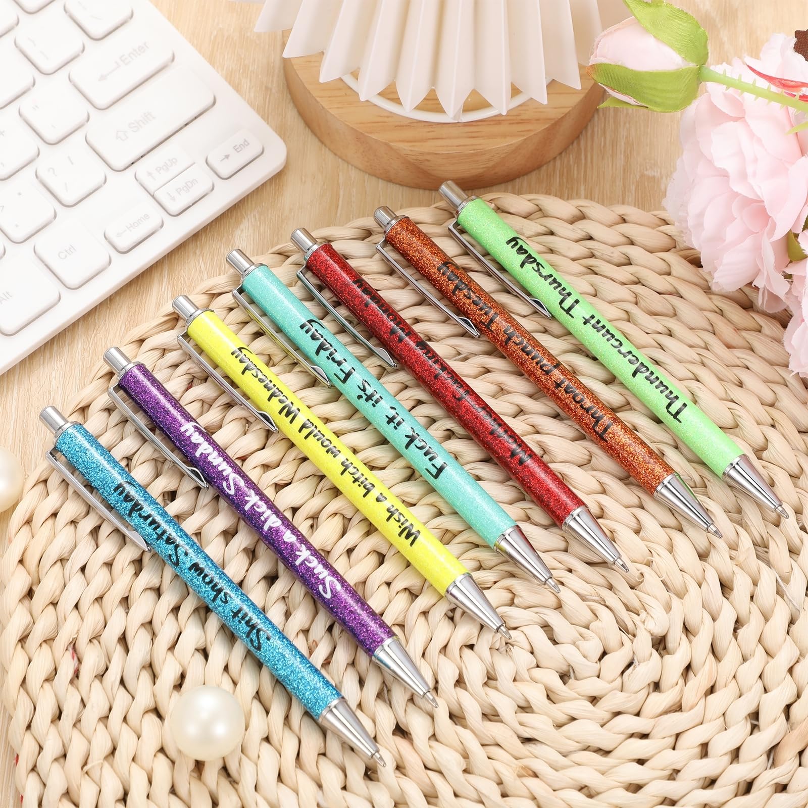 Spooky Weekday Pens Set - Halloween Glitter Ballpoint Pens With 10 Refills