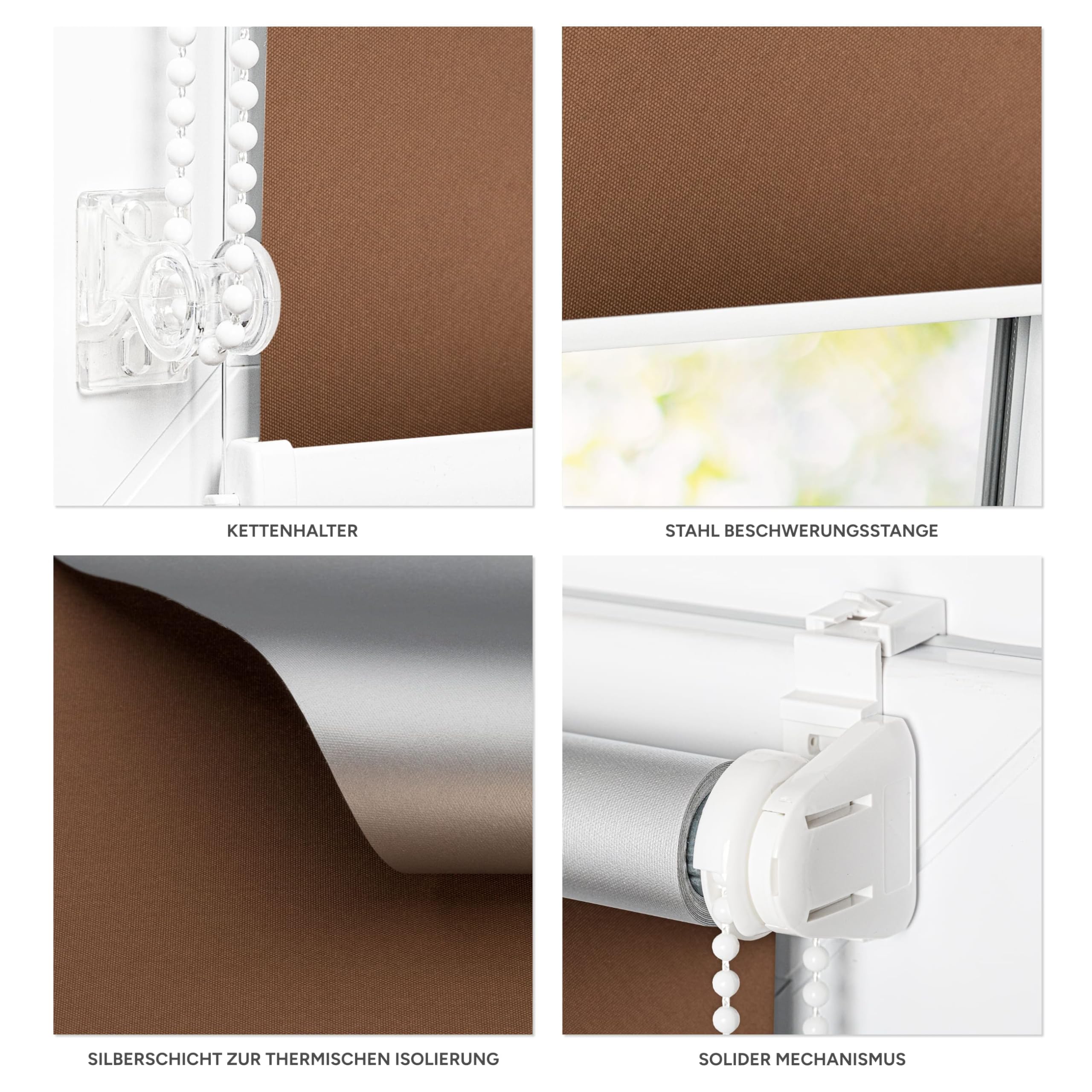 Estika Store d'obscurcissement sans percer, Largeur Tous Les 1 cm - 118 cm x 220 cm - Brun - Stores Thermiques, Protection Solaire pour fenêtres à l'intérieur