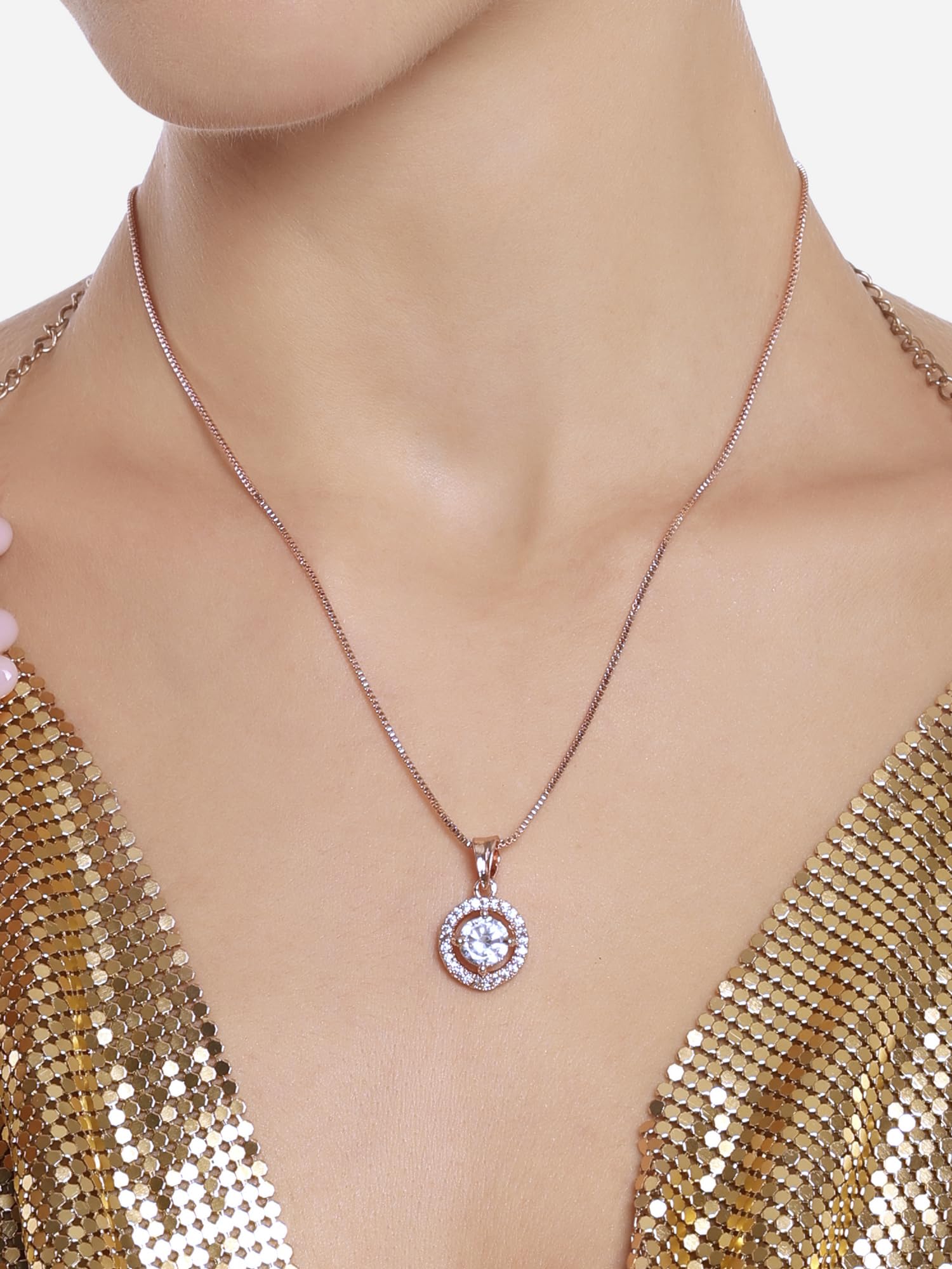 CZ Embellished Pendant & Chain - Women