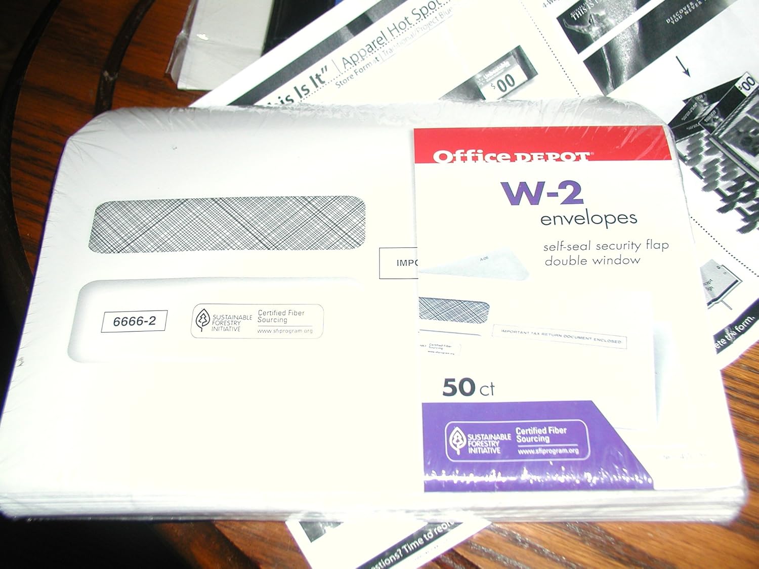 OFFICE DEPOT W2 ENVELOPES SELFSEAL SECURITY FLAP DOUBLE