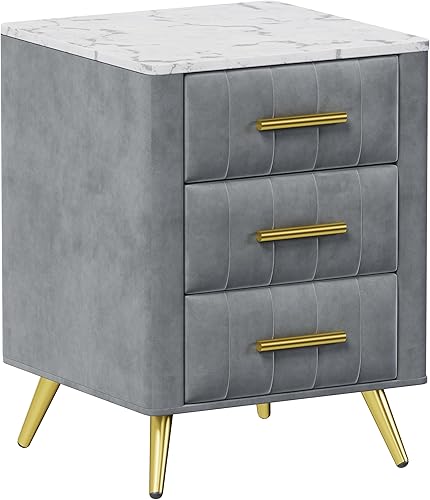 Miniatura 18 de SOFTSEA Mesita de noche de terciopelo con 2 cajones, moderna mesita de noche tapizada con almacenamiento, mesa auxiliar con tira de purpurina