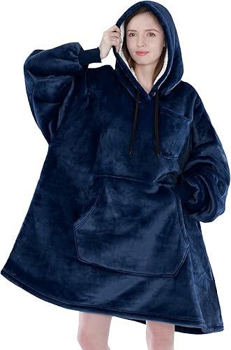 Miniatura 1 de PAVILIA Manta con capucha para mujer, manta Sherpa para hombre, acogedora manta de gran tamaño, sudadera con capucha