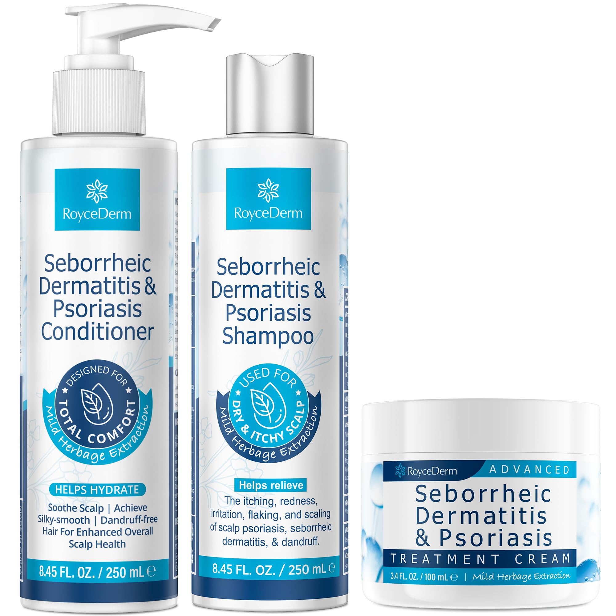 Seborrheic Dermatitis & Psoriasis Cream, Shampoo and Conditioner Set - Scalp Therapy System for Folliculitis, Psoriasis, Dandruff, Dry Scalp - Scalp Treatment to Relieve Itching, Flaking, Irritation
