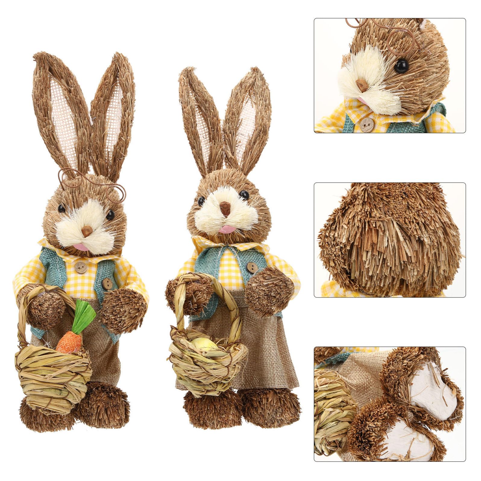 Kichvoe Decorazione Coniglio Pasquale 2 Pezzi in Paglia e Cotone, Statua Coniglio 35 Cm, Decorazione Casa e Torta, Stile Adorabile
