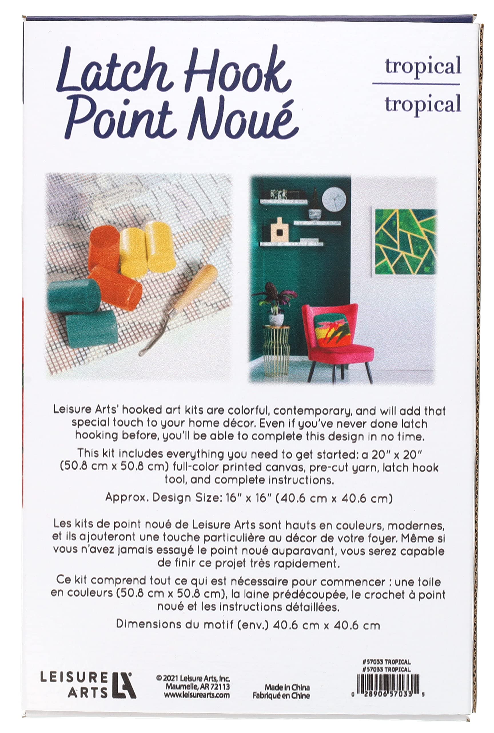 LEISURE ARTS Latch Hook Kit Tropical, 16", Latch Hook Kit, Latch Hook Rug Kits, Rug Making Kit, Latch Hook Kits for Adults, Latch Hook Kits for Adults Beginners โ image 1