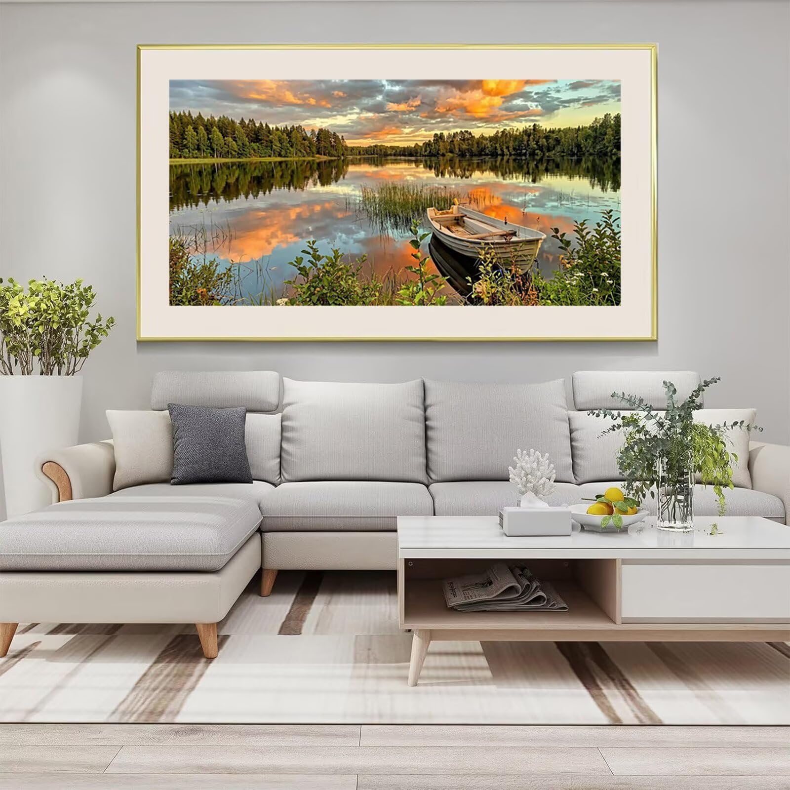 Diamond Painting Landschaft, Boot Diamond Painting Erwachsene, 5D DIY Vollbohrer Diamanten Paint by Numbers, Kreatives für Erwachsene Mosaik Bastelset für Home Wand Deko, Geschenk, 80x160cm, Cod-716