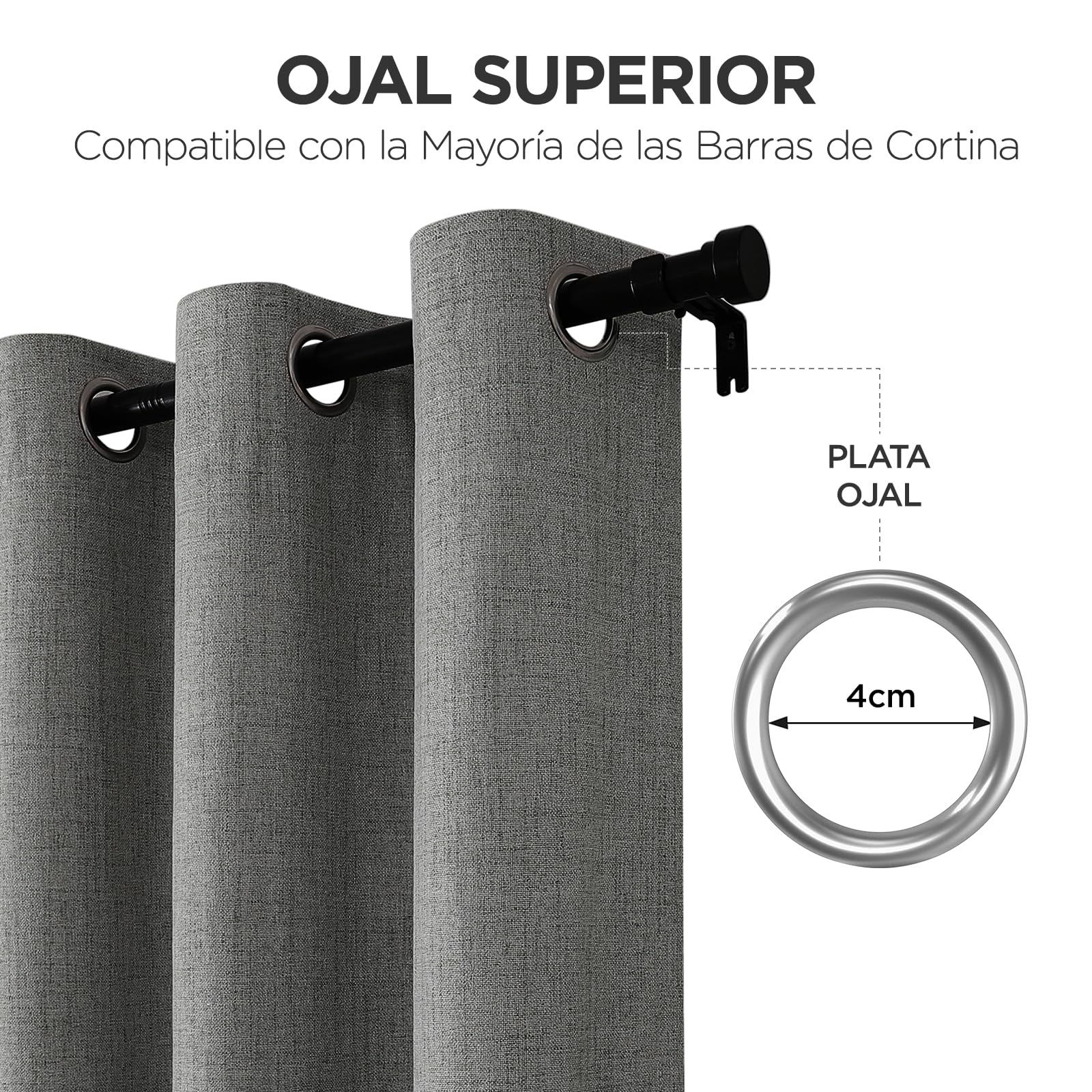 Joydeco 100% Cortinas Opacas 2 Piezas, Lino Cortinas Dormitorio con Ojales Anti Luz Cortina Termica Aislantes Frio y Calor para Salon(Gris, 2x140x175cm)