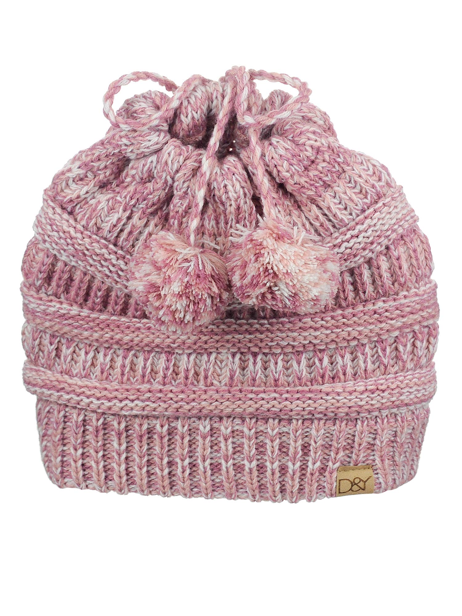 D&Y Versatile Ponyflo Messy High Bun Ponytail Dangling Pom Beanie Snood