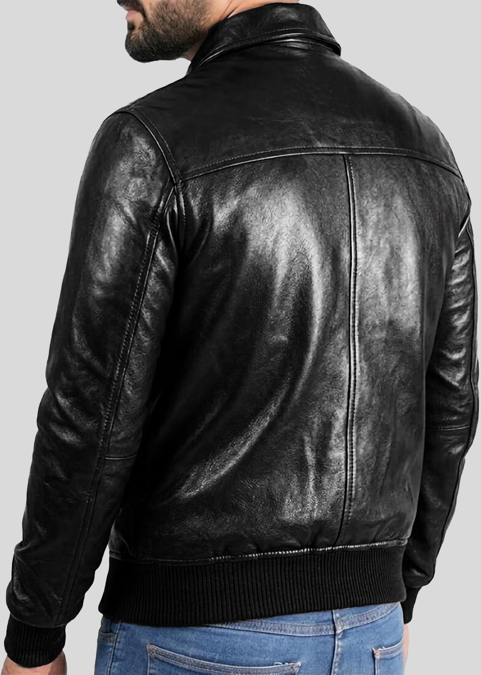 Blouson de motard vintage en cuir marron vieilli pour homme