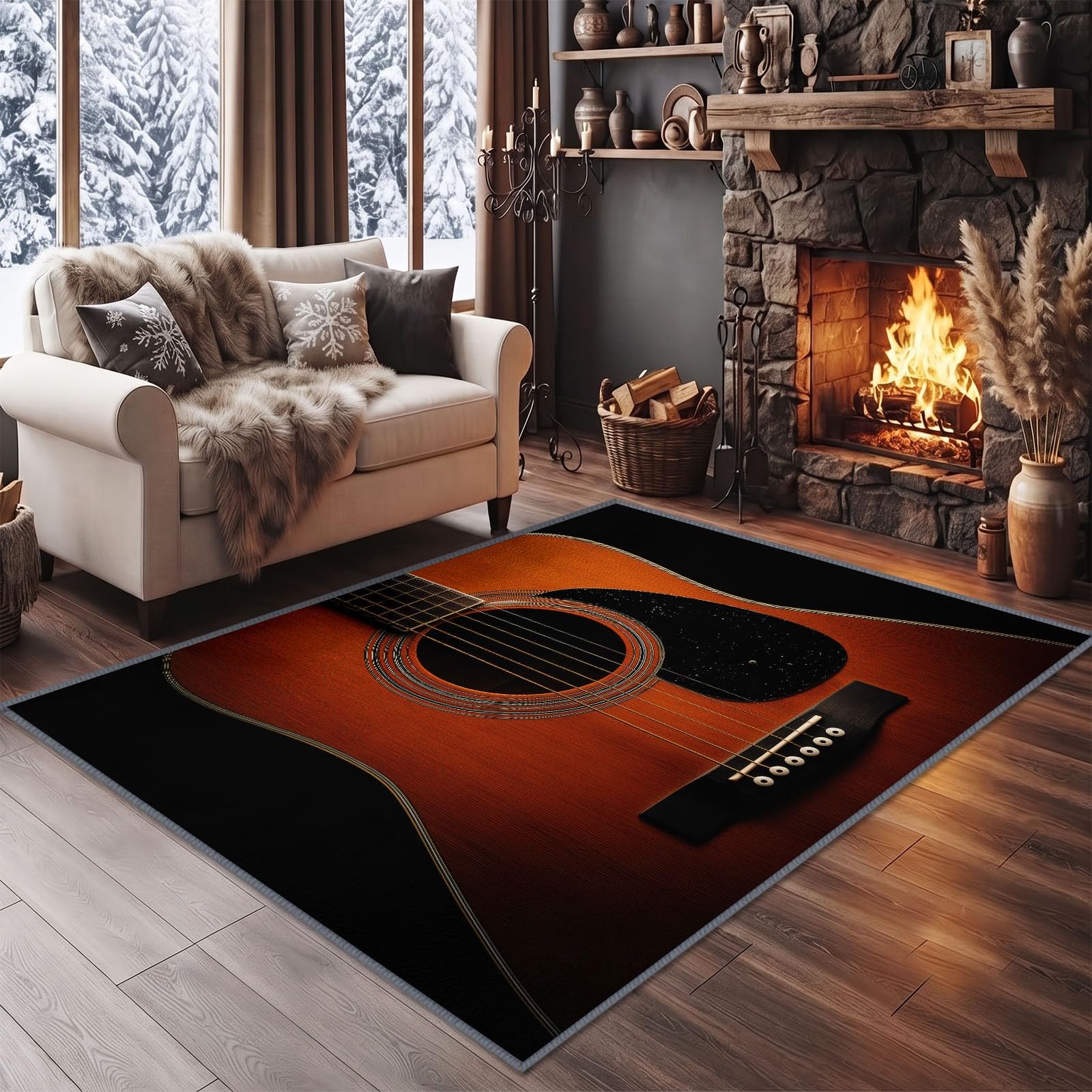Générique Vintage 120 x 170 cm Moderno Tappeto Soggiorno, Morbido Moderno Musica Chitarra Acustica Stampato Tappeto - Moquette Antiscivolo per Sala da Pranzo Camera Corridoio Ufficio Sala di Gioco
