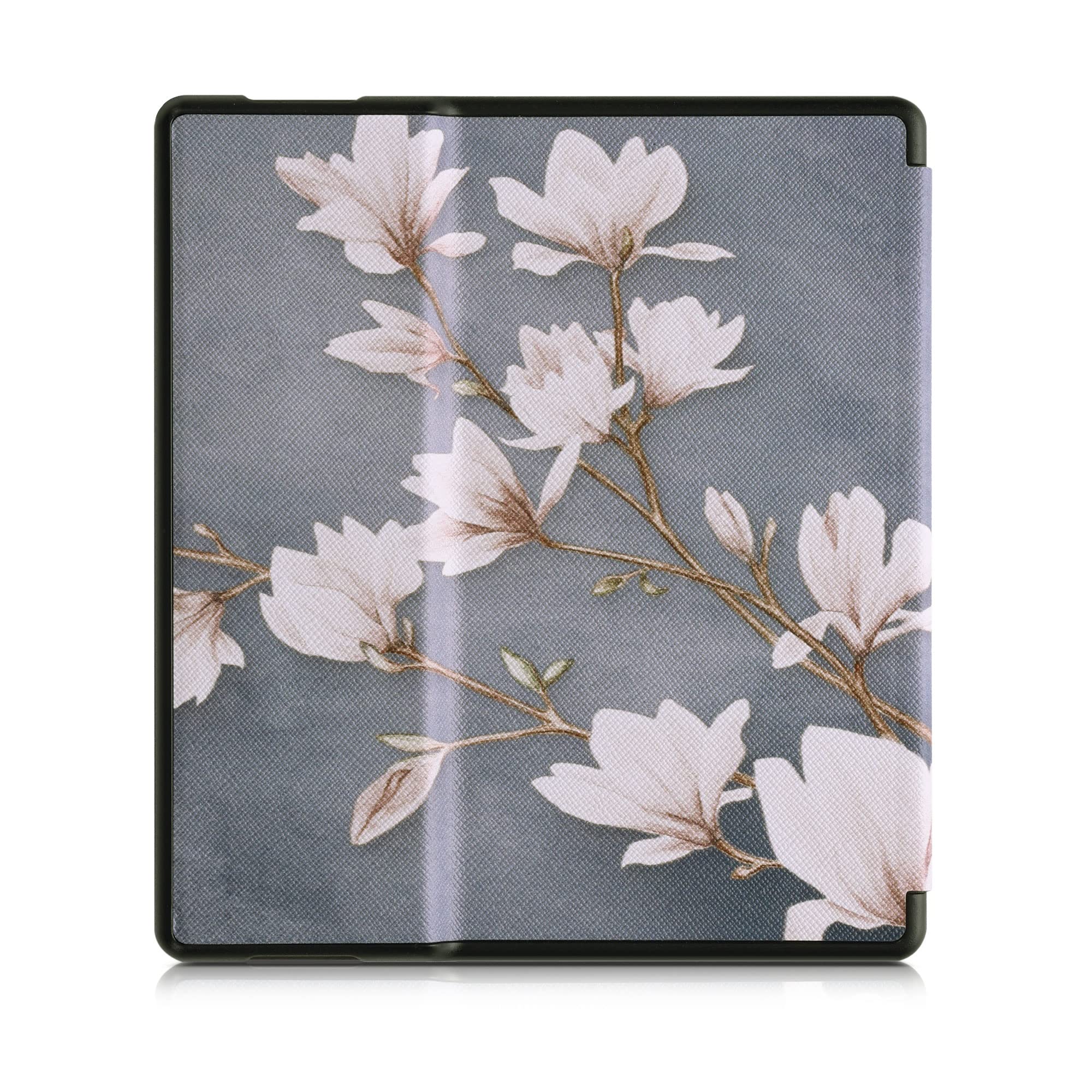 kwmobile Cover for Amazon Kindle Oasis 10. Generation Case - eReader Cover with auto sleep funktion - White Flowers with White/Black — view 3