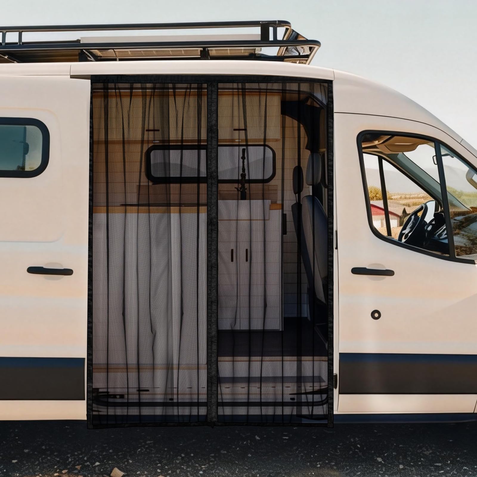 Photo 1 of funomo Van Bug Screen with Strong Magnetic Fixation, Sliding Door Screen Fits Mercedes Sprinter Standard Roof & Ford Transit Standard/Mid/High Roof & RAM ProMaster Standard/High Roof, 71"(H) x 59"(W)