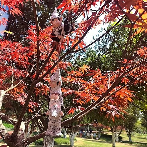 Miniatura 4 de Kahbin Gnomo trepador de árbol, estatuas de gnomo de jardín, decoración al aire libre, cuerda de escalada de gnomo, decoración de resina para