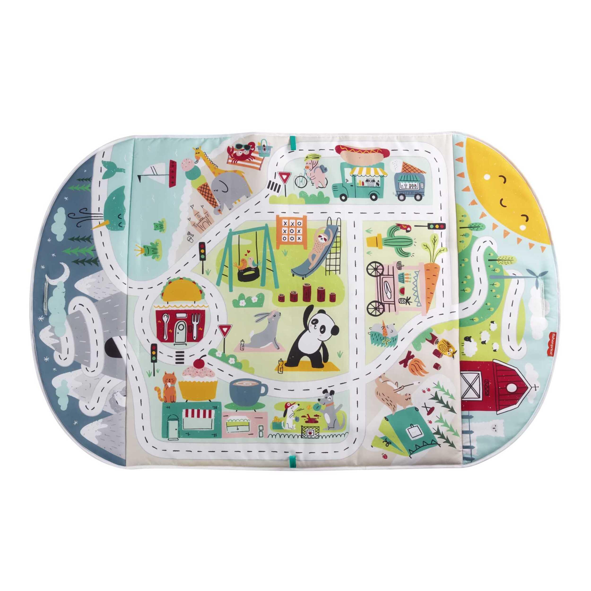 Fisher-Price Mantita Activity City Gym to Jumbo, Gimnasio para niños pequeños y bebés con música, Luces, vehículos de Juguete y una mantita de Juego Extragrande (GRV42)