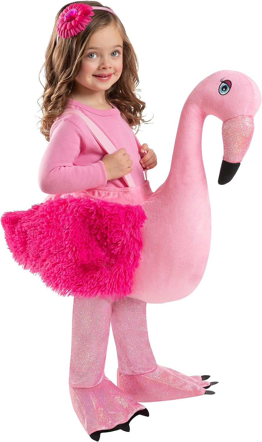 Spirit Halloween Toddler Faux Fur Flamingo Ride-Along Costume | Adjustable | Baby Costumes | Ride-Along Costumes