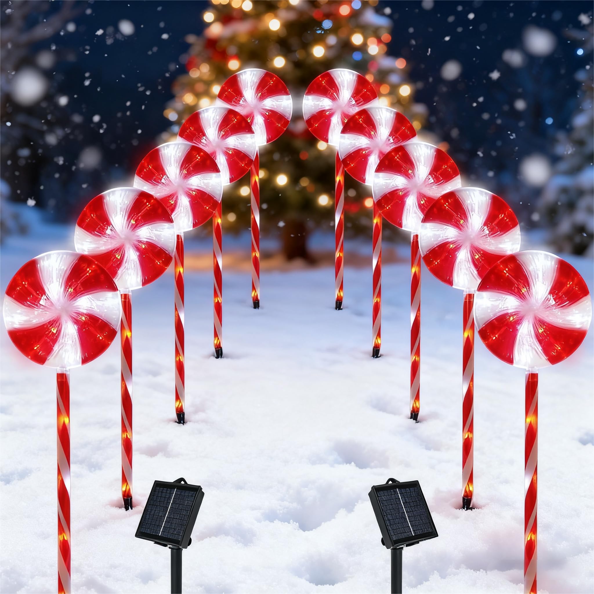 BRIGHTDECK Lollipop Solar Christmas Pathway Lights Outdoor, 10