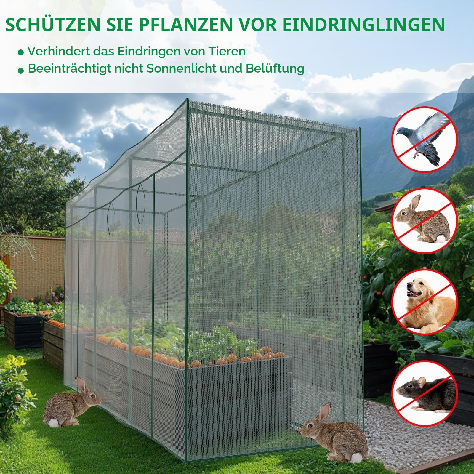 SUNYRISY 300x100x180 cm Gartenzaun Pflanzenkäfig Pflanzennetz für Tomaten Topfpflanzen Gemüse Blumen Schutz, Netz-Gewächshaus Gartennetz Zschafzaun Fence für Garten, Quadrat
