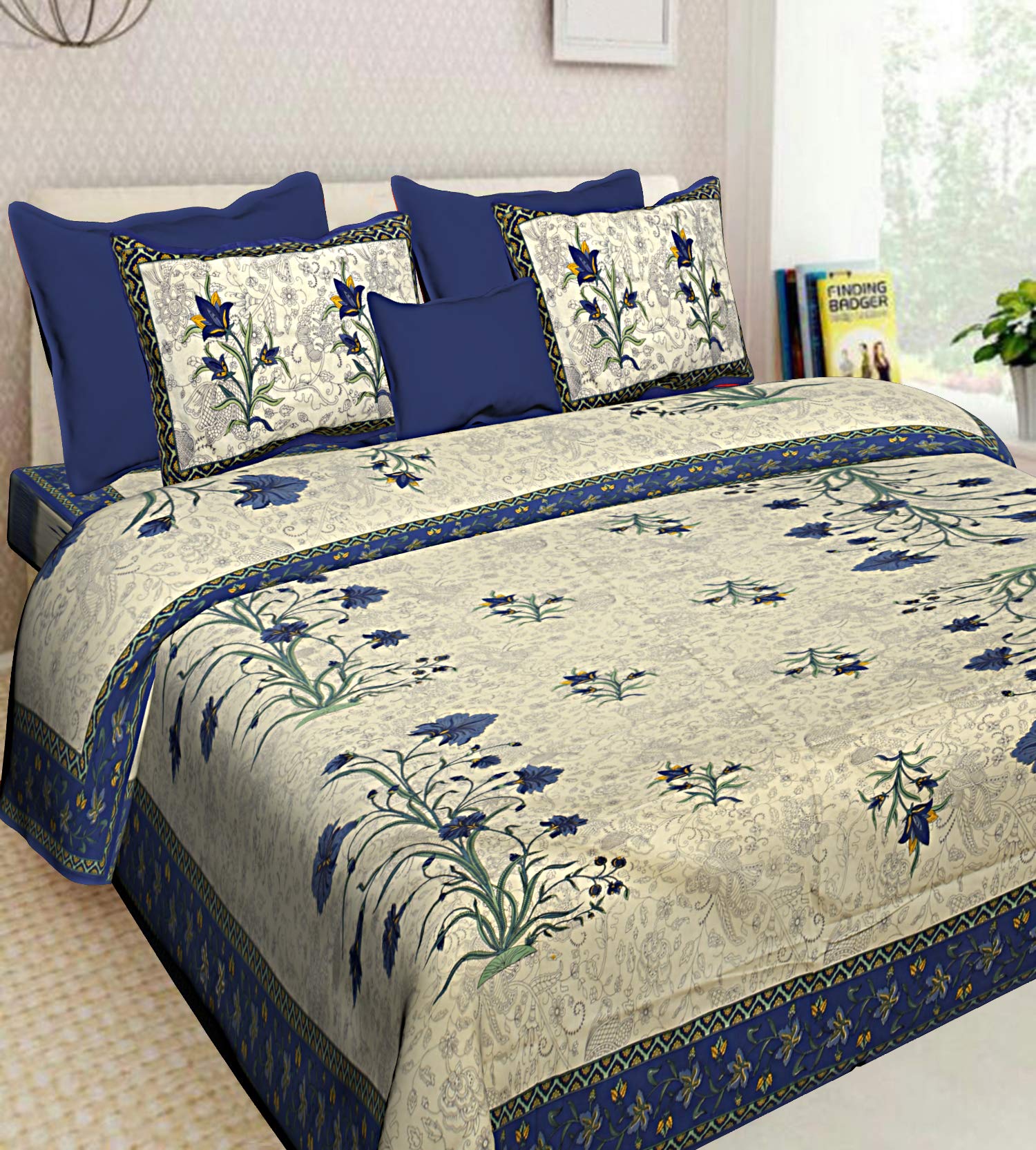 PYAARA PRINTS® Bedsheets ||Rajasthani Jaipuri Traditional Printed,180 TC Pure Cotton, King Size Double Bed Bedsheet with 2 Zipper Pillow Cover ||Cotton Bedsheets/Chadar| (90X108 inches) (Blue) (B0BDR65Y3F) Amazon Price History, Amazon Price Tracker
