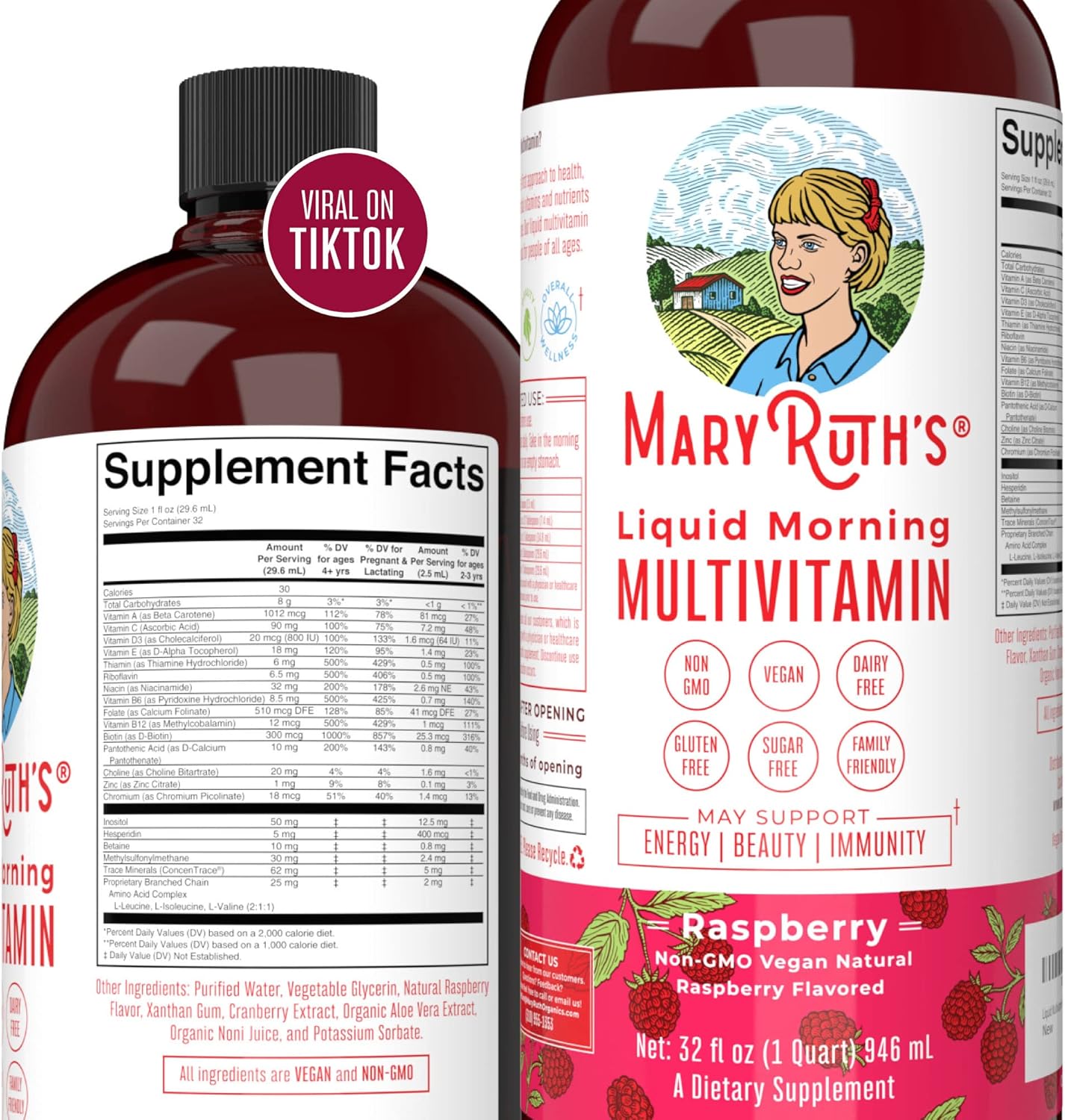 Adult Iron Gummies & Morning Multivitamin Raspberry by MaryRuth's | Iron Supplement for Iron Deficiency | Liquid Vitamins for Immune Support Supplement, Overall Wellness : Health & Household