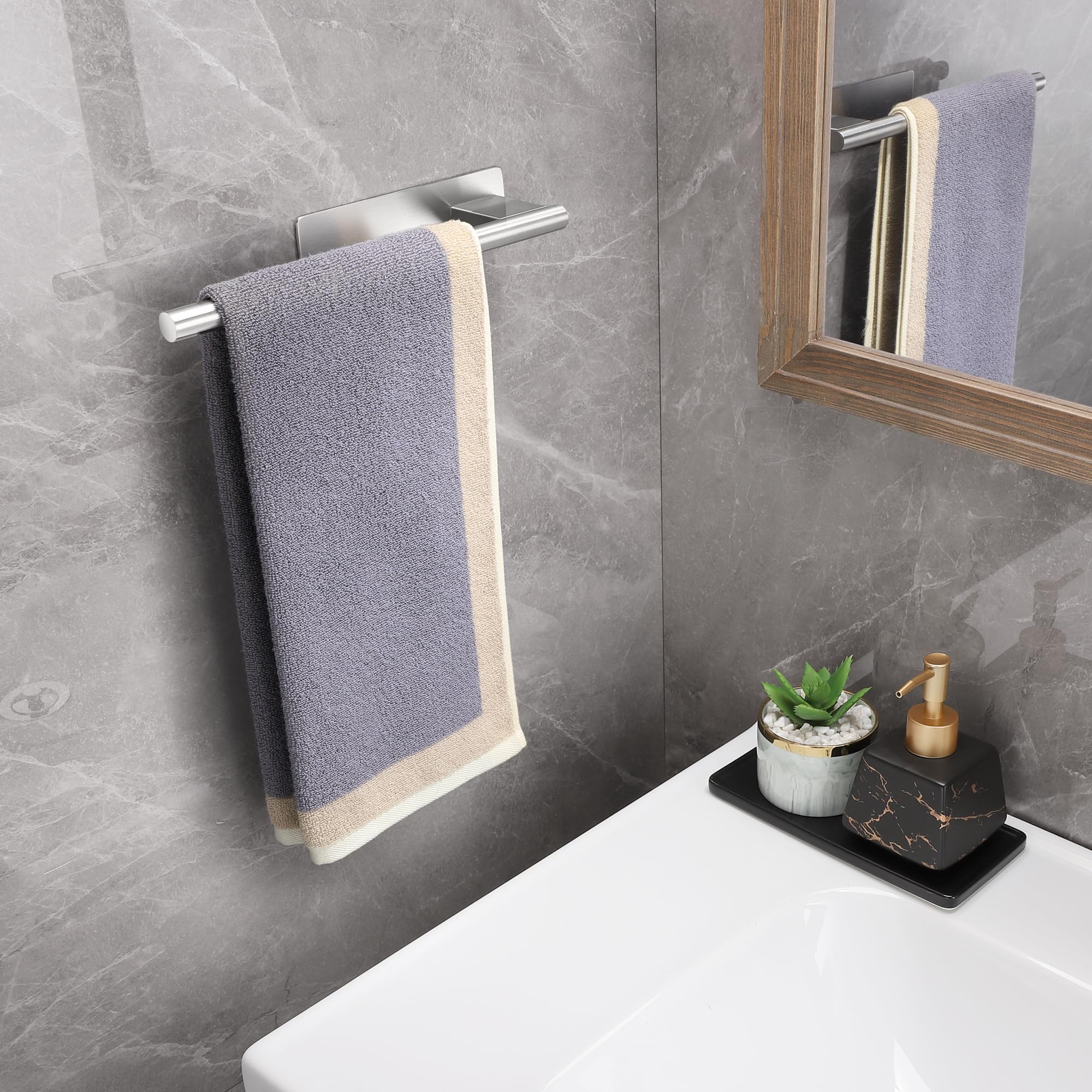 Porta Asciugamani Bagno Adesivo,Porta Salviette in Acciaio Inossidabile 304 Portasciugamani per Bagno e Cucina 28CM,Argento