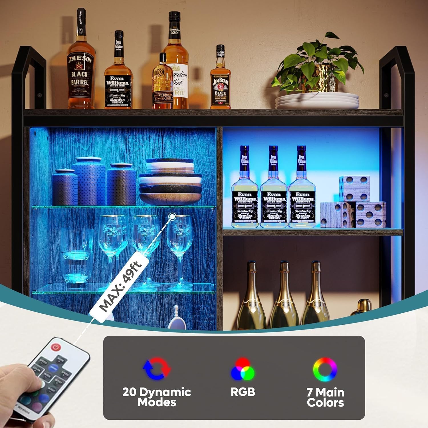 Gaming Estantes Flotantes,84CM LED Estante Montado en la Pared con Estante de Vidrio Ajustable,Estantes de Tubo Colgando Estante de Exhibición de Libros con 6 Gancho en forma de S,Juegos Vino Café Bar