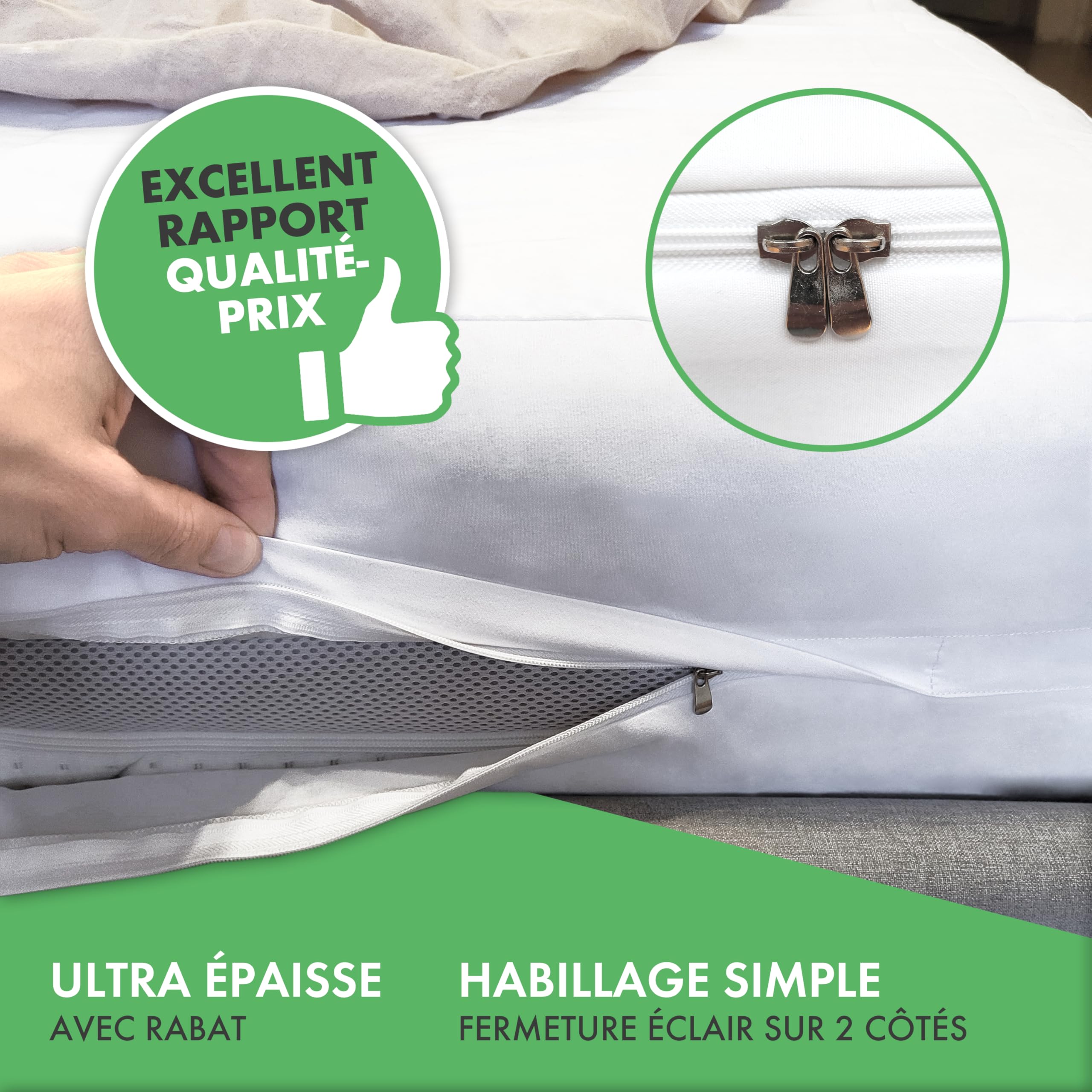 Welldora | Housse de Matelas Anti Acarien de Première Qualité | Protège Matelas Anti Allergies Testé| Housse avec Fermeture Éclair | Linge de Lit pour Personnes Allergiques (80x200x20cm)
