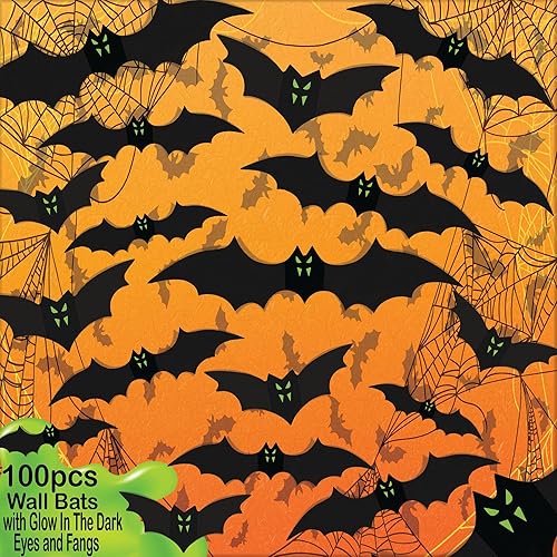 Miniatura 3 de 100 piezas de decoración de pared de murciélagos aterradores 3D, 4 tamaños, decoración de ojo de murciélago que brilla en la oscuridad para el