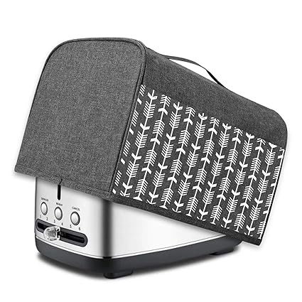 Yarwo 2 Slice Toaster Cover with Pockets and Top Handle, Nylon Toaster Cover Fits for Most Standard 2 slice Toasters, Gray with Arrow