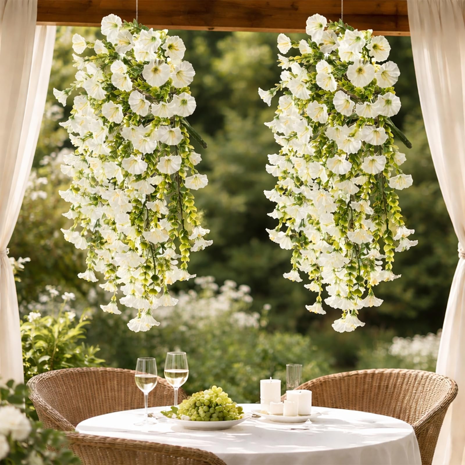 Liocwocne White 2Pcs Artificial Hanging Flowers Outdoor, Uv Resistant Hanging Artificial Morning Glory Vine, 75Cm Fake Flower Bouquet Hanging Vine Drooping Plants For Hanging Baskets Spring Decor (,6 Pcs)