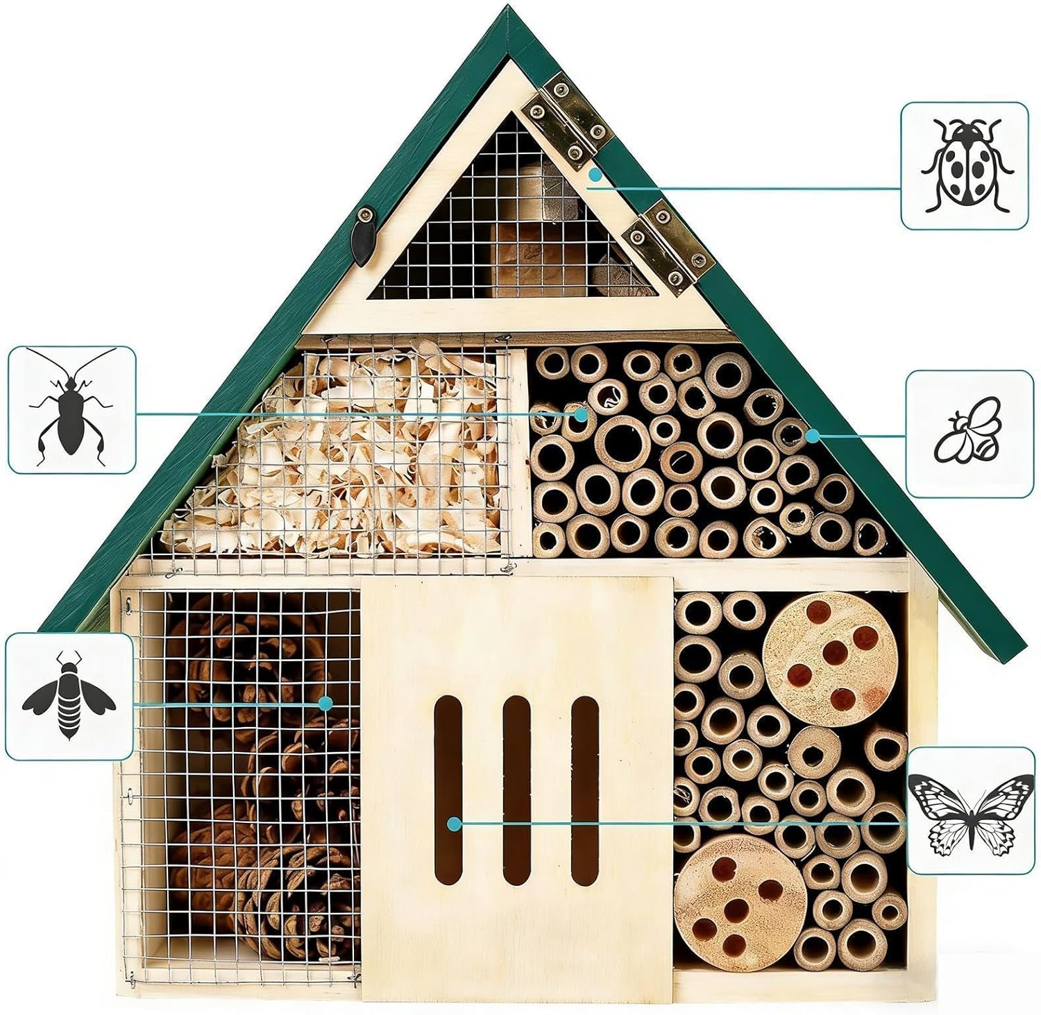 Bee Houses for The Garden,Decorative Weather-Resistant Pollinator Shelter - Butterfly Hotel Garden Bee Habitat,for Fence Tree Orchard Balcony Terrace Courtyard Park Farm